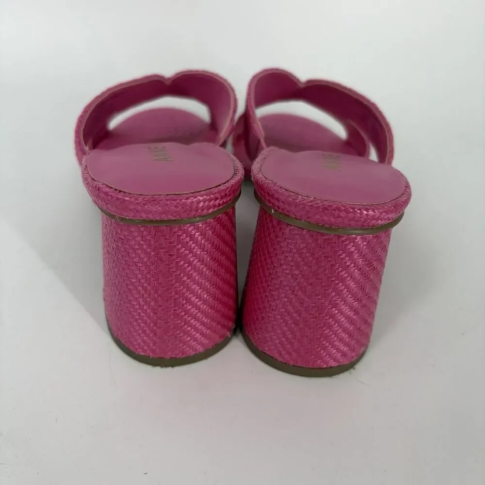 Anne Klein Shoes Size 7.5 Womens Aubrie Pink Raffia Slide Heel Sandal Barbie